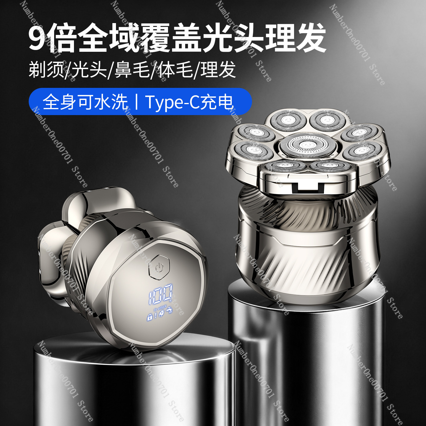 Men'S Grooming Razor Kit - 男性用9枚刃ヘッドシェーバー、6-in-1電動かみそりグルーミングキット、デジタルディスプレイ付き充電式ロータリーシェーバー