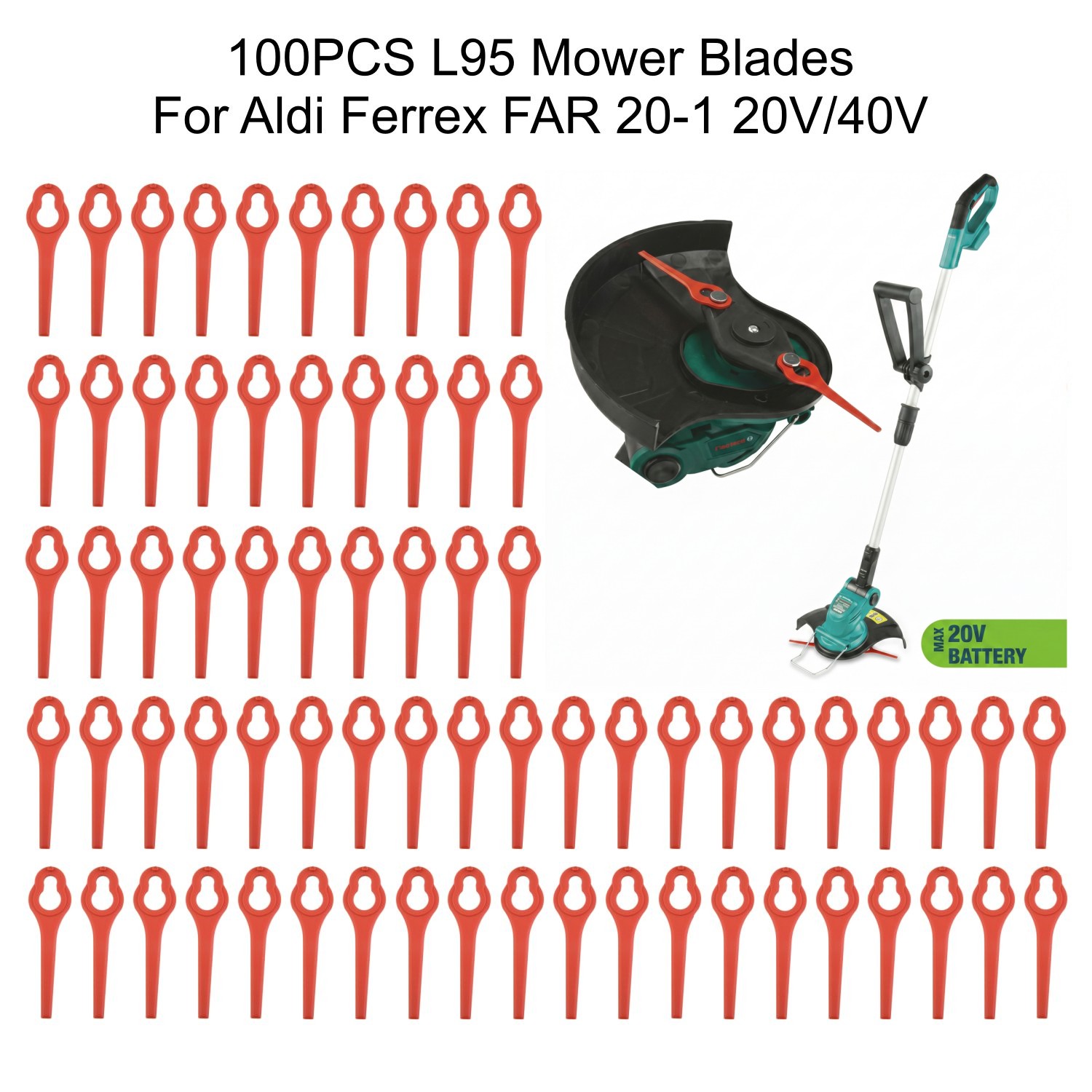 Beard Trimmer Cordless - 100 個 95 ミリメートル芝刈り機ブレードプラスチックアルディフェレックス FAR 20-1