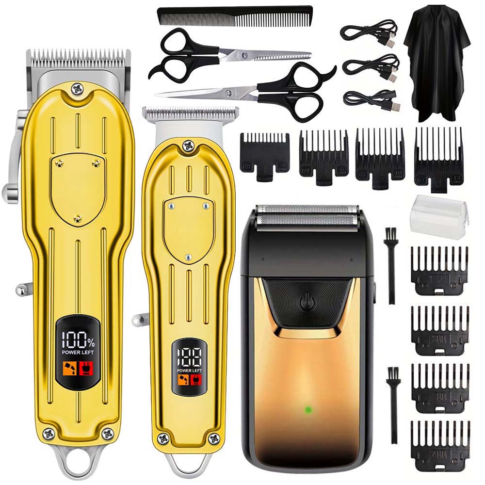 Men'S Grooming Kits - LCDディスプレイ付きプロフェッショナルヘアクリッパーセット、コードレス髭トリマー＆フォイルシェーバー（男性用）、USB充電式グルーミングキット（複数のアタッチメントとアクセサリー付き）