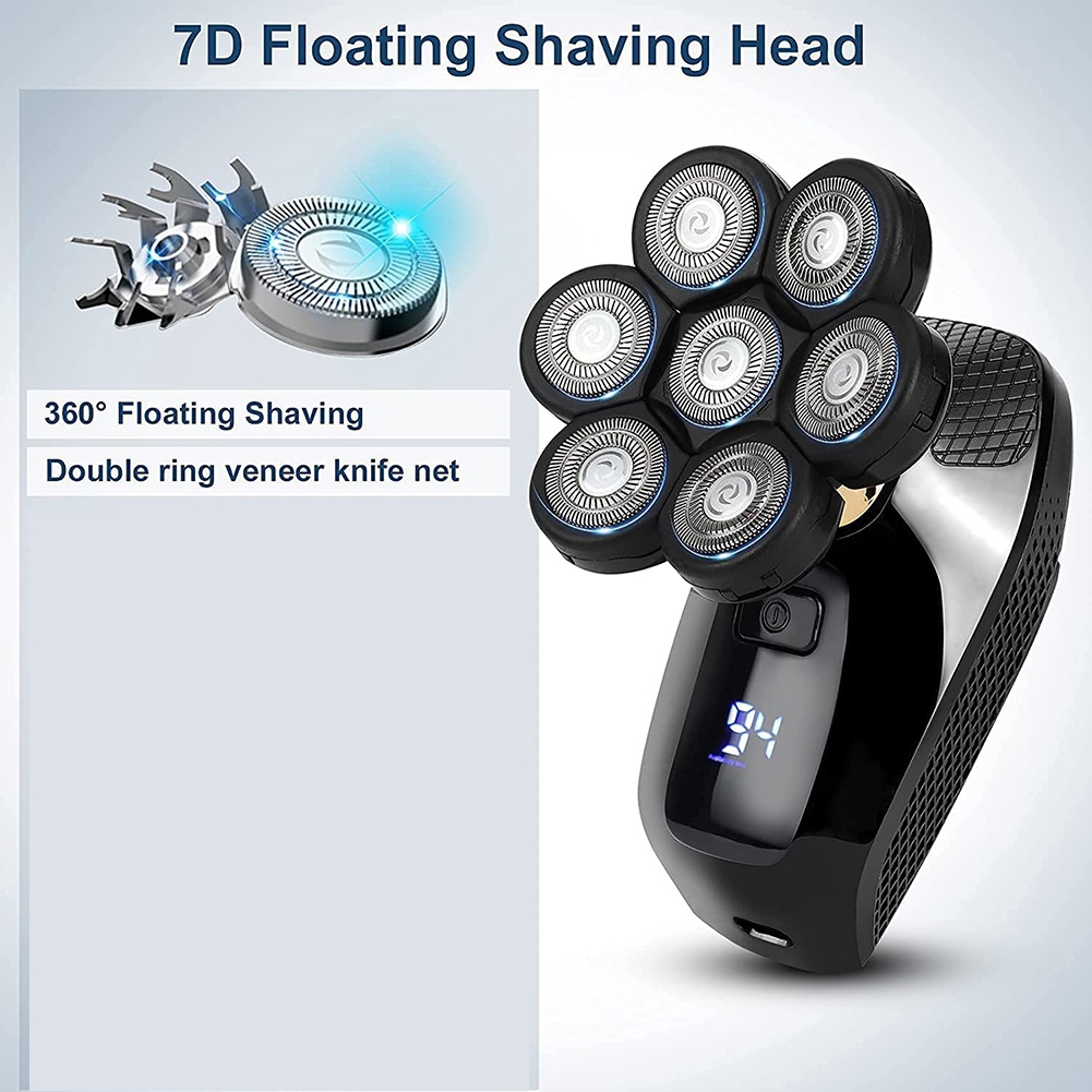 Men'S Grooming Razor Kit - 【NEW!N92R】男性用7D電気カミソリ、ハゲ男性用5 in 1ヘッドシェーバー、電気ロータリーシェーバー防水グルーミングキットコードレス