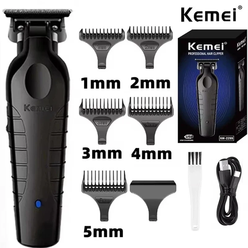 Beard Trimmer Cordless - Kemei 2299 理髪コードレスヘアトリマー 0 ミリメートルゼロギャップ彫刻バリカンプロフェッショナル電気仕上げ切断機