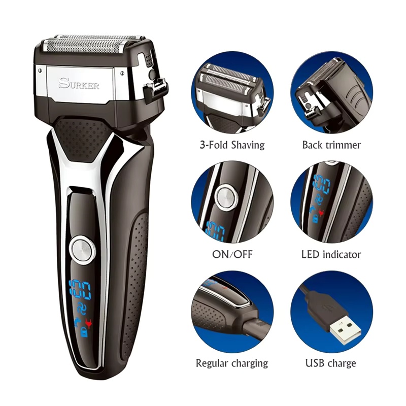 Men'S Grooming Razor Kit - Surker 電気シェーバー男性用充電式インテリジェント往復式カミソリ洗えるデジタル LCD ディスプレイシェービングマシン