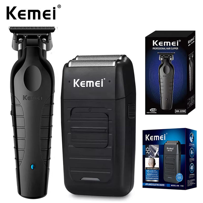 Beard Trimmer Cordless - Kemeiプロフェッショナル電動バリカンUSB充電式ヘアトリマー男性用電気シェーバークリッパーKM-2299 KM-1102キット